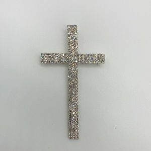 NWT 3” White Rhinestone Cross Brooch Pin